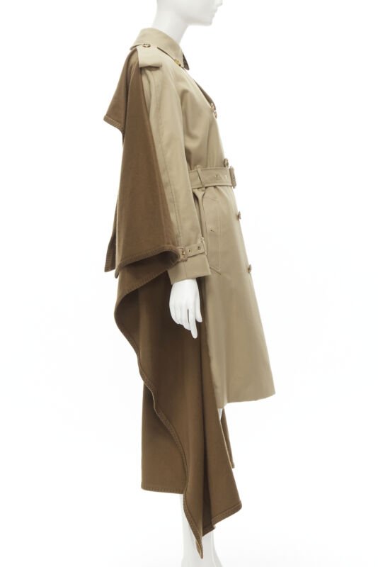 Runway BURBERRY Tisci cashmere logo blanket beige cotton trench coat UK4 S