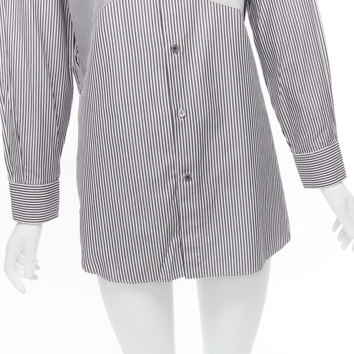 ALEXANDER MCQUEEN grey white cotton mixed stripes patchwork shirt Sz.16 L