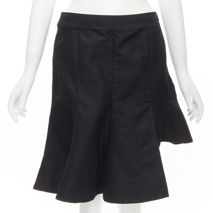 MARNI black cotton linen asymmetric step hem pleated flared skirt IT42 S