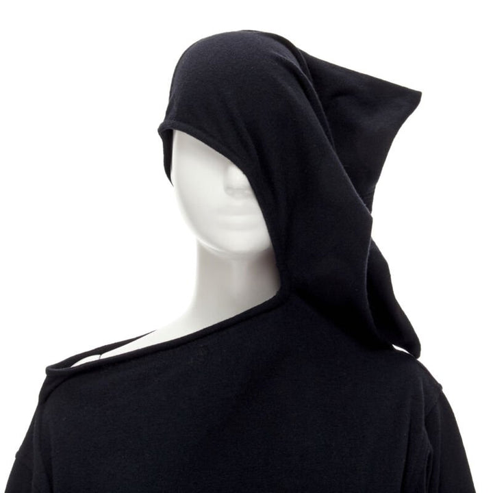 rare COMME DES GARCONS 1980's Vintage black asymmetric neckline hooded dress M