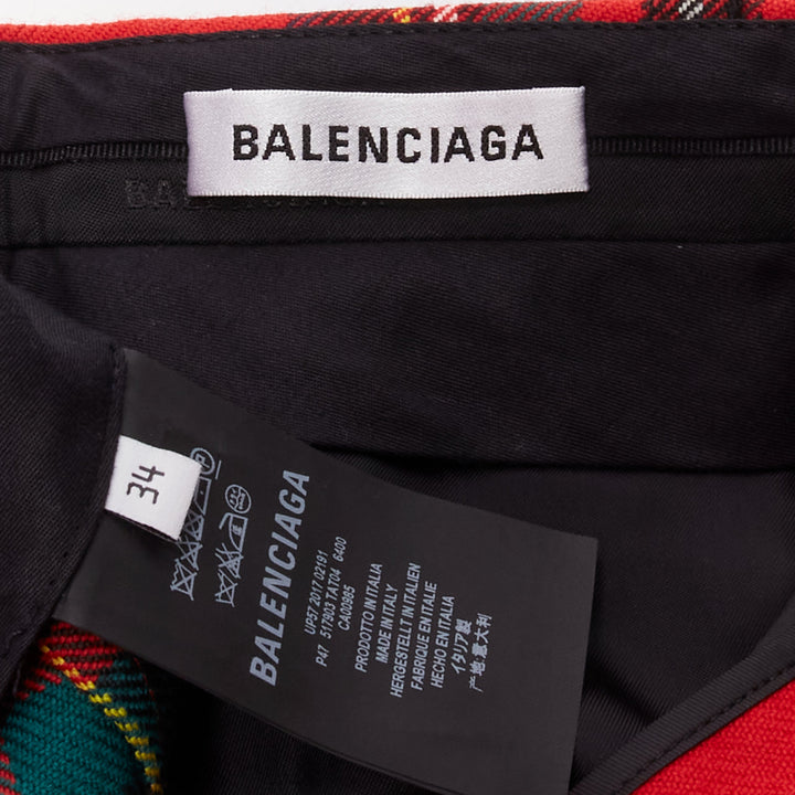 BALENCIAGA 2017 Runway red green punk plaid detachable zipper pants FR34 XS