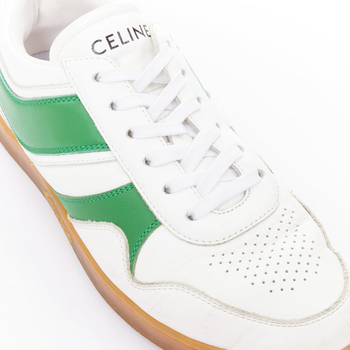 CELINE green optic white flash green leather low top sneakers EU37
