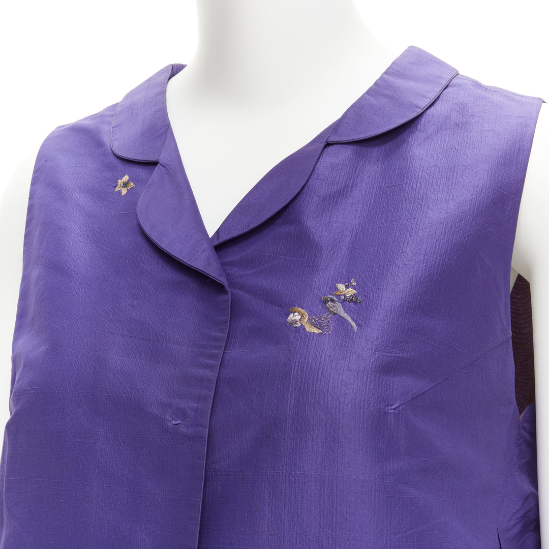 SHIATZY CHEN silk purple oriental floral bird embroidery cocoon vest IT44 L