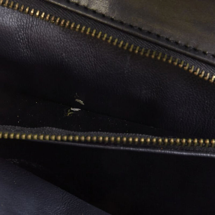 KWANPEN black polished leather gold turnlock crossbody flap satchel bag