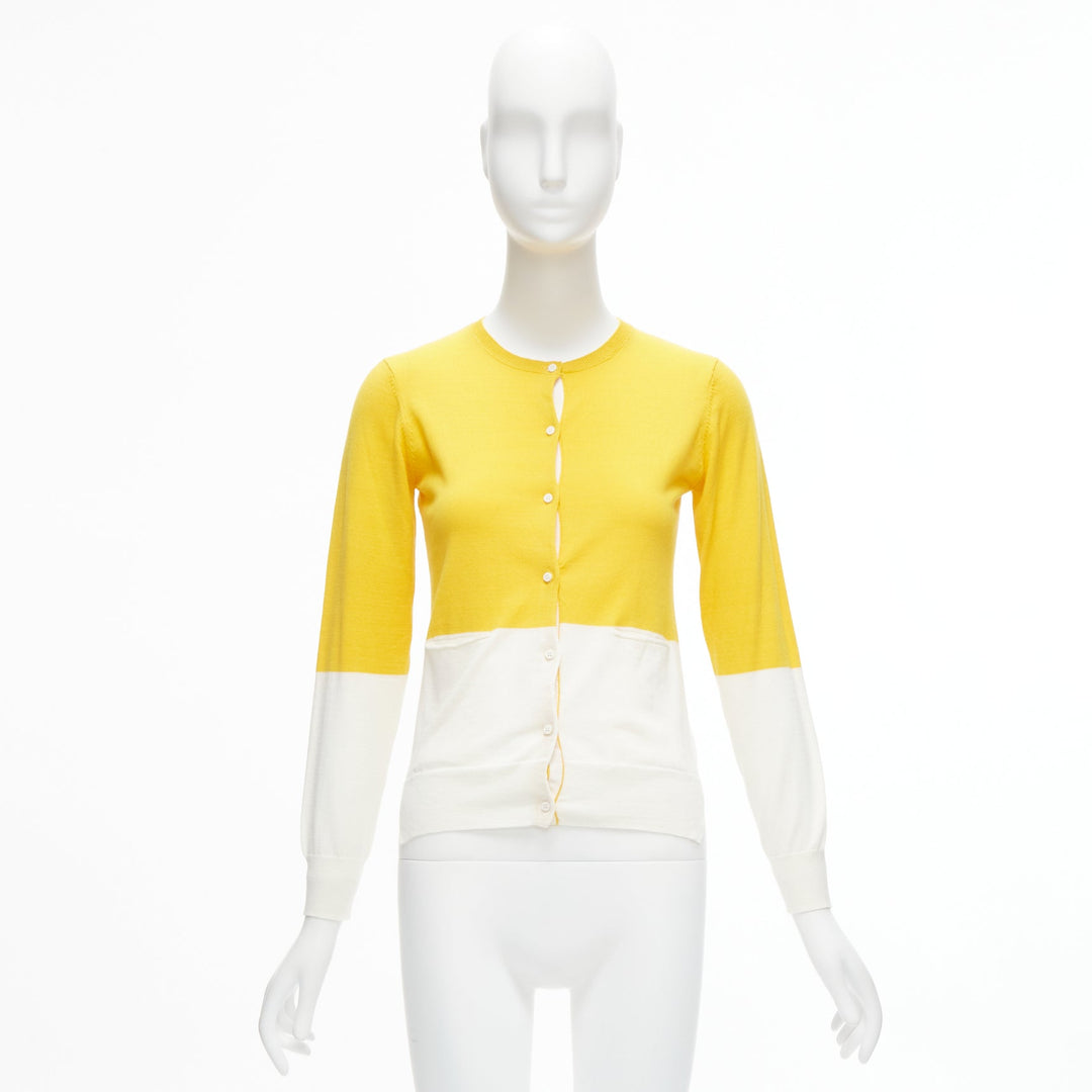 STELLA MCCARTNEY yellow white colorblock cotton pocketed cardigan sweater 12y