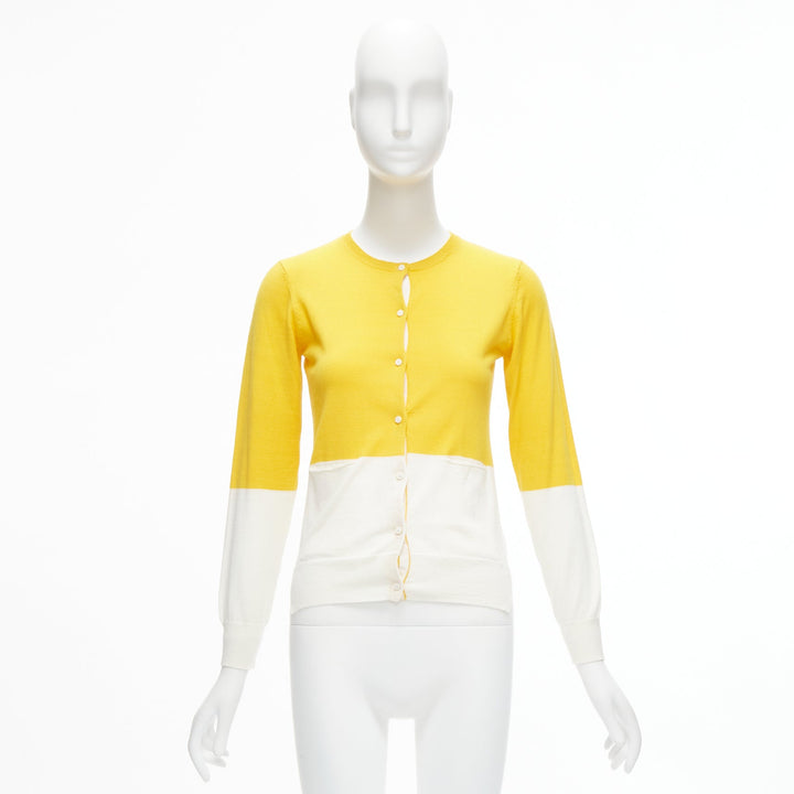 STELLA MCCARTNEY yellow white colorblock cotton pocketed cardigan sweater 12y