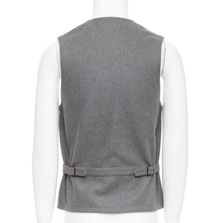 LEMAIRE grey 100% virgin wool felt horn buttons pocketed waist coat vest Sz.2 M