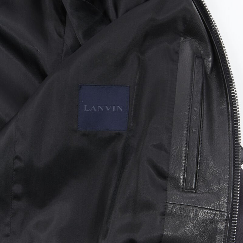 LANVIN ALBER ELBAZ black contrast lamb leather front MA1 bomber jacket EU44 XS