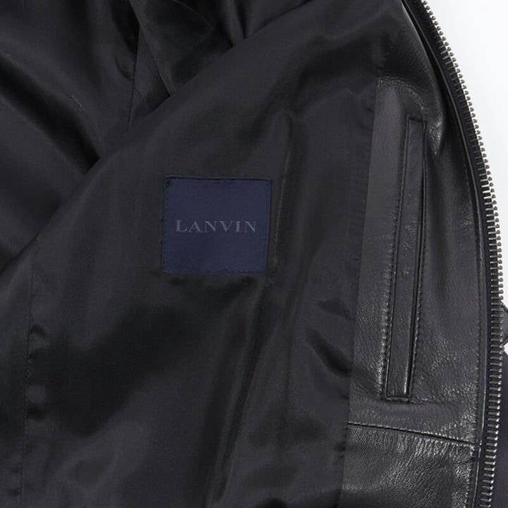 LANVIN ALBER ELBAZ black contrast lamb leather front MA1 bomber jacket EU44 XS