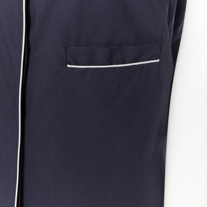 JIL SANDER navy blue cotton cuban shirt notch collar pipe short sleeves FR34