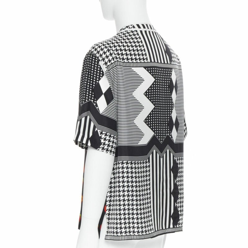 VERSACE Jim Dine red Heart black chevron print baseball silk shirt EU39 M