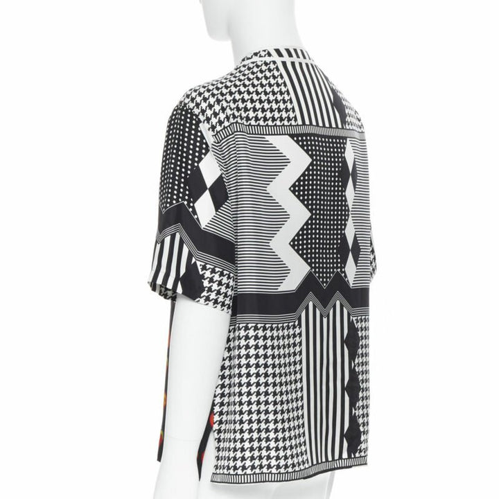 VERSACE Jim Dine red Heart black chevron print baseball silk shirt EU39 M