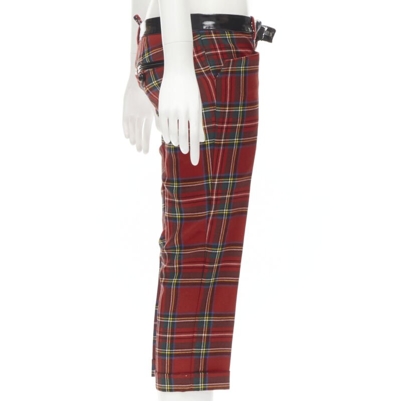 DSQUARED2 red punk plaid patent trim cropped pants IT40 S