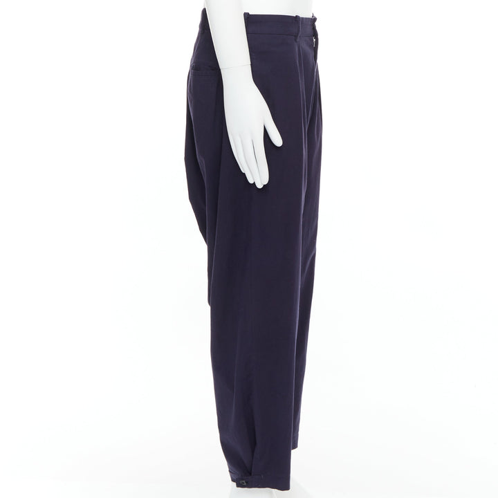 YOHJI YAMAMOTO navy 100% cotton pleated front tapered pants JP4 XL