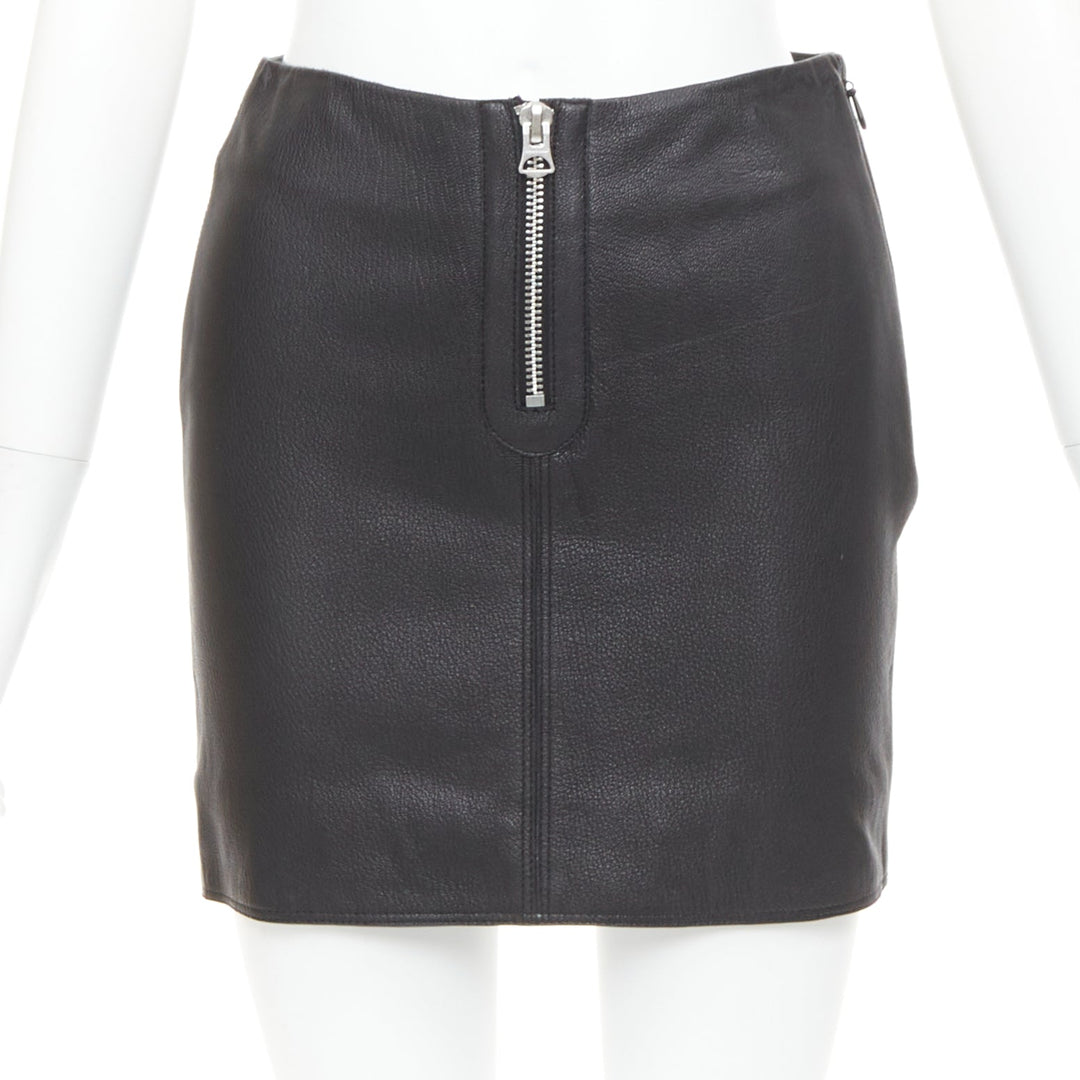 ACNE STUDIOS 2016 Franca black leather silver zip pencil skirt FR32 XXS