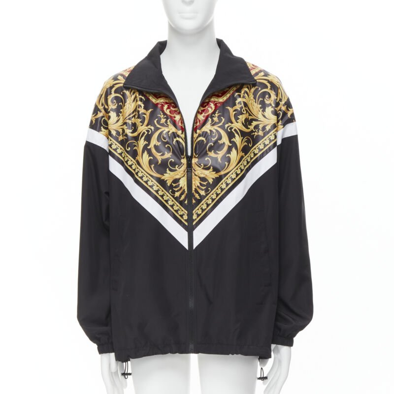 VERSACE Le Pop Classique black red Barocco print nylon track jacket IT52 XL