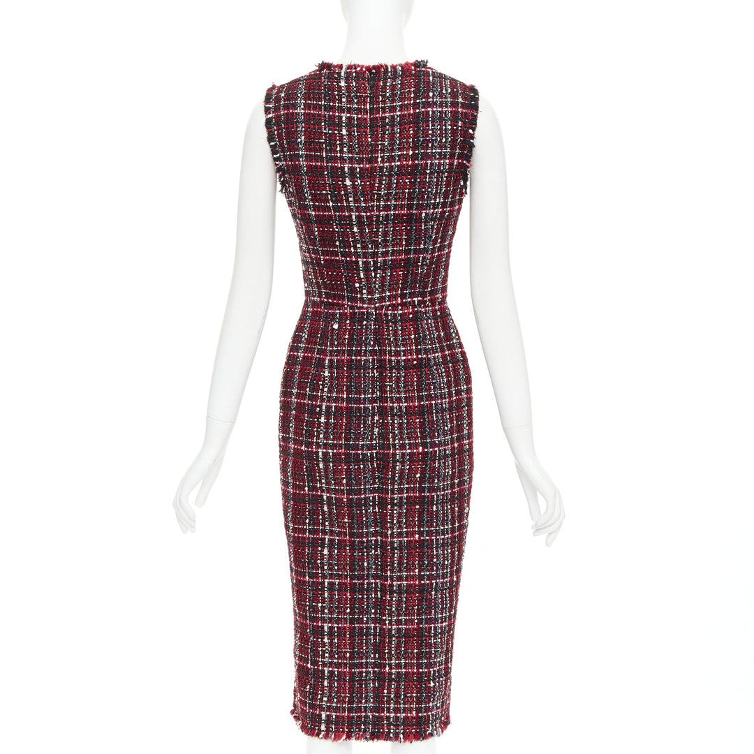 ALEXANDER MCQUEEN 2018 red black tartan tweed front slit shift dress IT38 XS