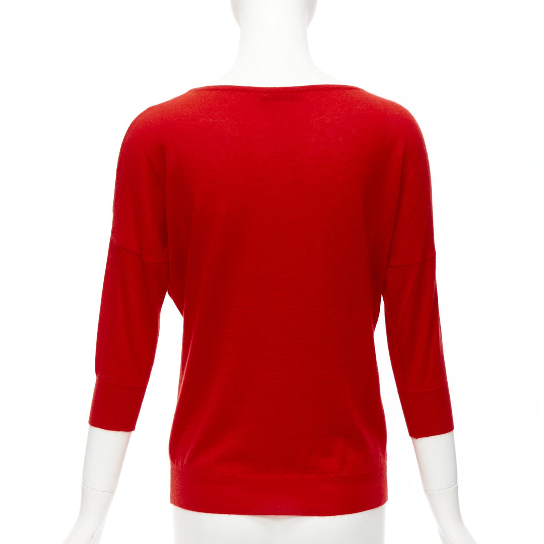 ALEXANDER MCQUEEN 100% cashmere red drop sleeve wide neck sweater top XS