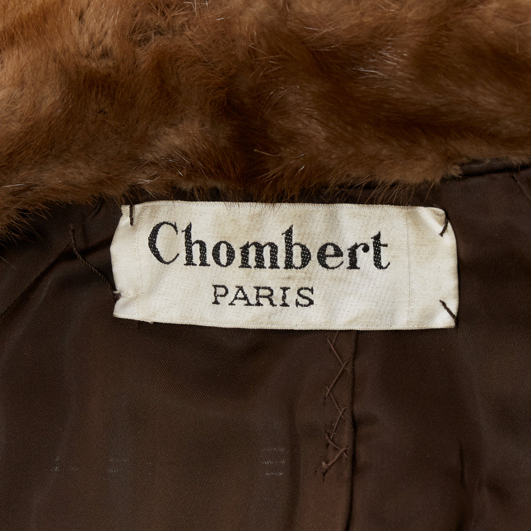 CHOMBERT brown genuine fur patched longline collared long sleeve coat
