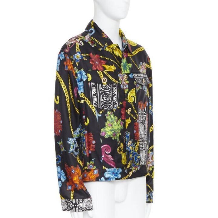 VERSACE 2019 Runway silk vintage jewel crystal Medusa button jacket EU52 XL