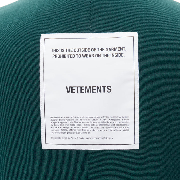 VETEMENTS 2019 forest green logo patch back oversized double-breasted blazer XS