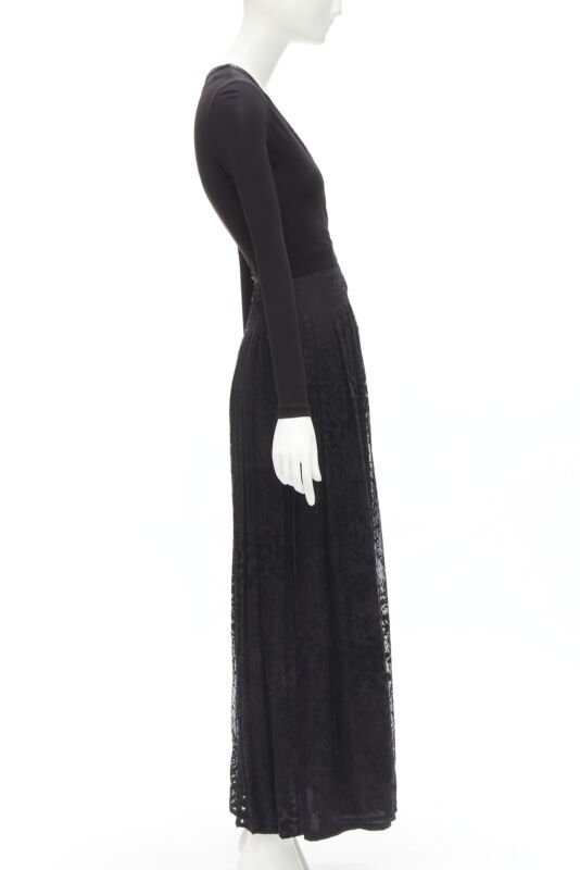 DIANE VON FURSTENBERG black silk bead embellished wrap maxi dress US0 XS