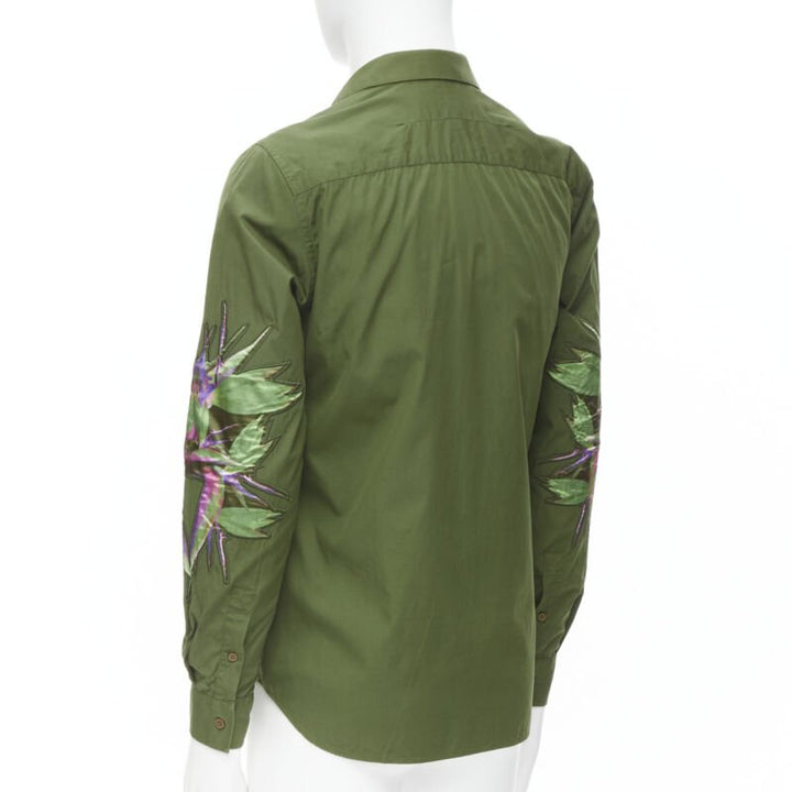 Runway GIVENCHY Tisci 2012 green cotton Birds of Paradise patch sleeve shirt S