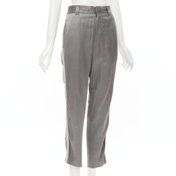 HAIDER ACKERMANN grey rayon dusty pink grosgrain cropped trousers FR38 S
