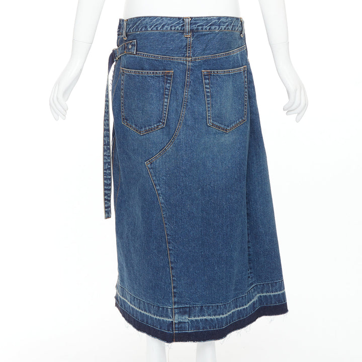 SACAI 2022 blue denim deconstructed overlapping layered skirt JP4 XL