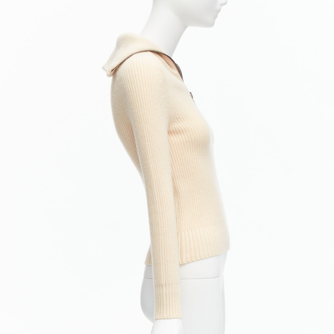 PETAR PETROV 2022 100% cashmere cream half zip sailor collar sweater FR34 XS