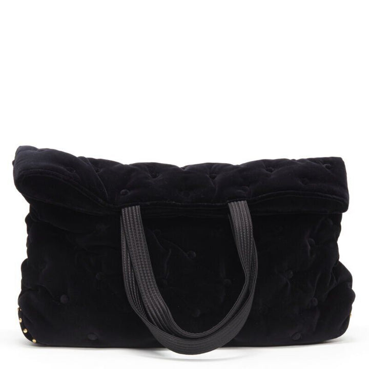 VERSACE Runway Pillow Talk black velvet quilted foldover clutch tote bag