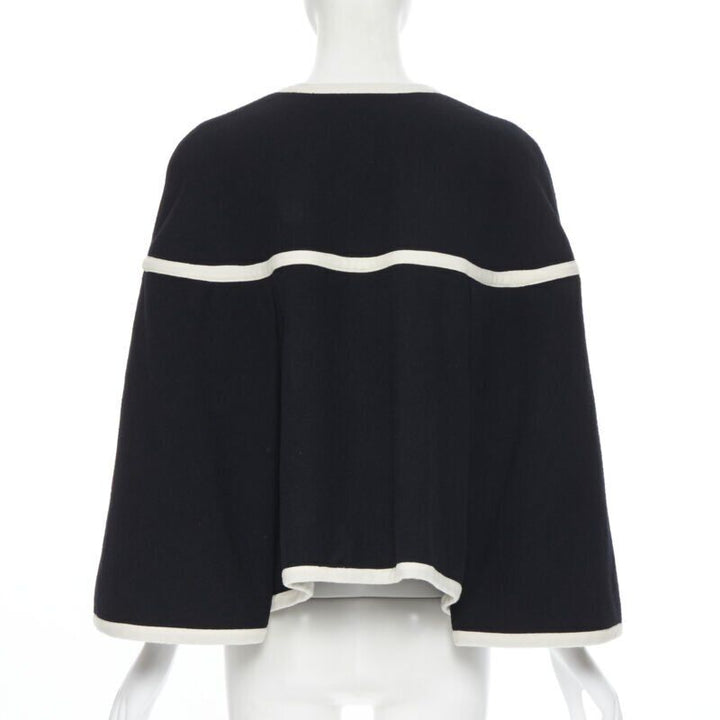 vintage COMME DES GARCONS 1989 Runway black white trimmed cape poncho jacket M