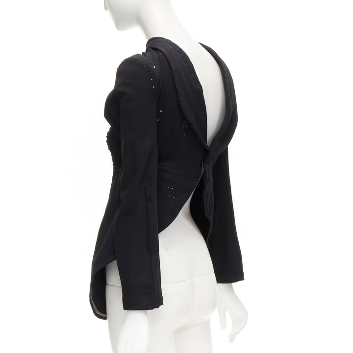 COMME DES GARCONS 2004 Runway black lace eyelet 2-way deconstructed jacket M