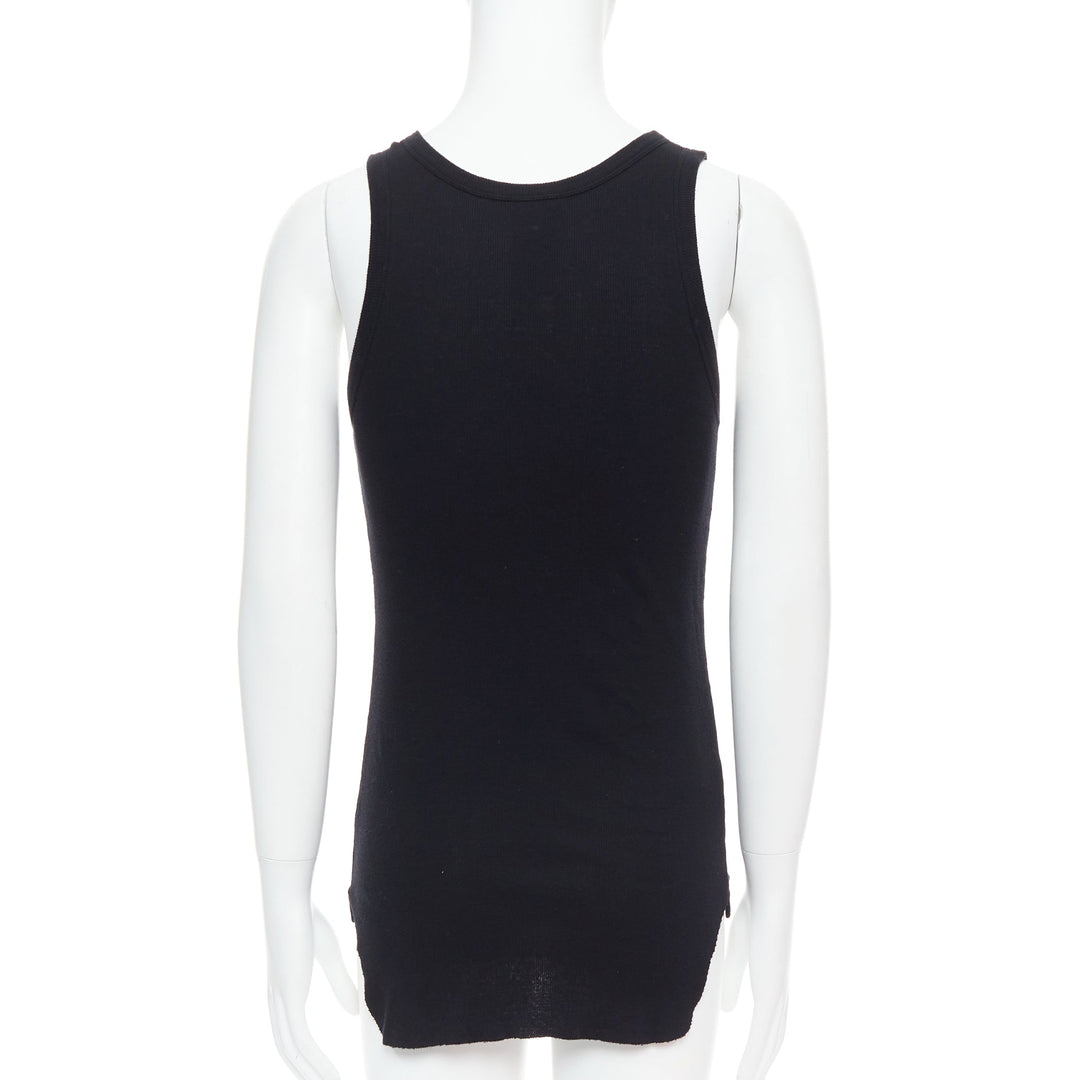 ANN DEMEULEMEESTER black cotton ribbed hi low hem scoop neck tank top M