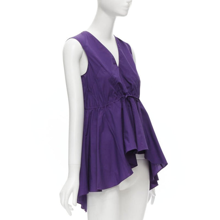 MARNI purple cotton V-neck drawstring peplum high low top IT40 S