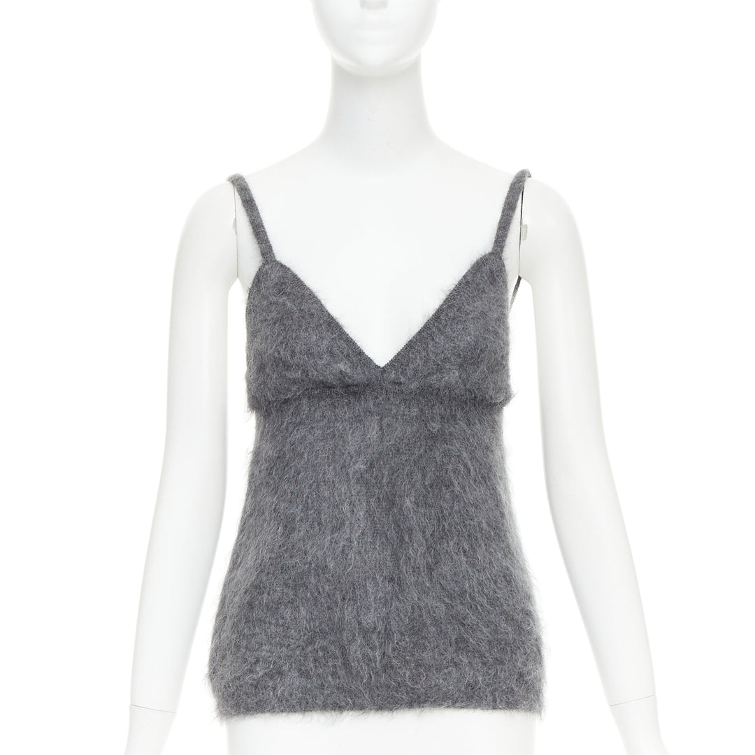 PRADA 2017 fluffy grey mohair blend strappy camisole top IT38 XS