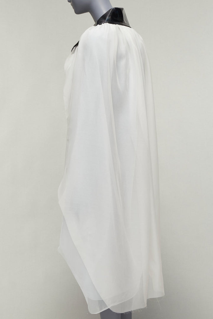 MATICEVSKI 2019 Focus white 100% silk patent collar high low cape AU8 M