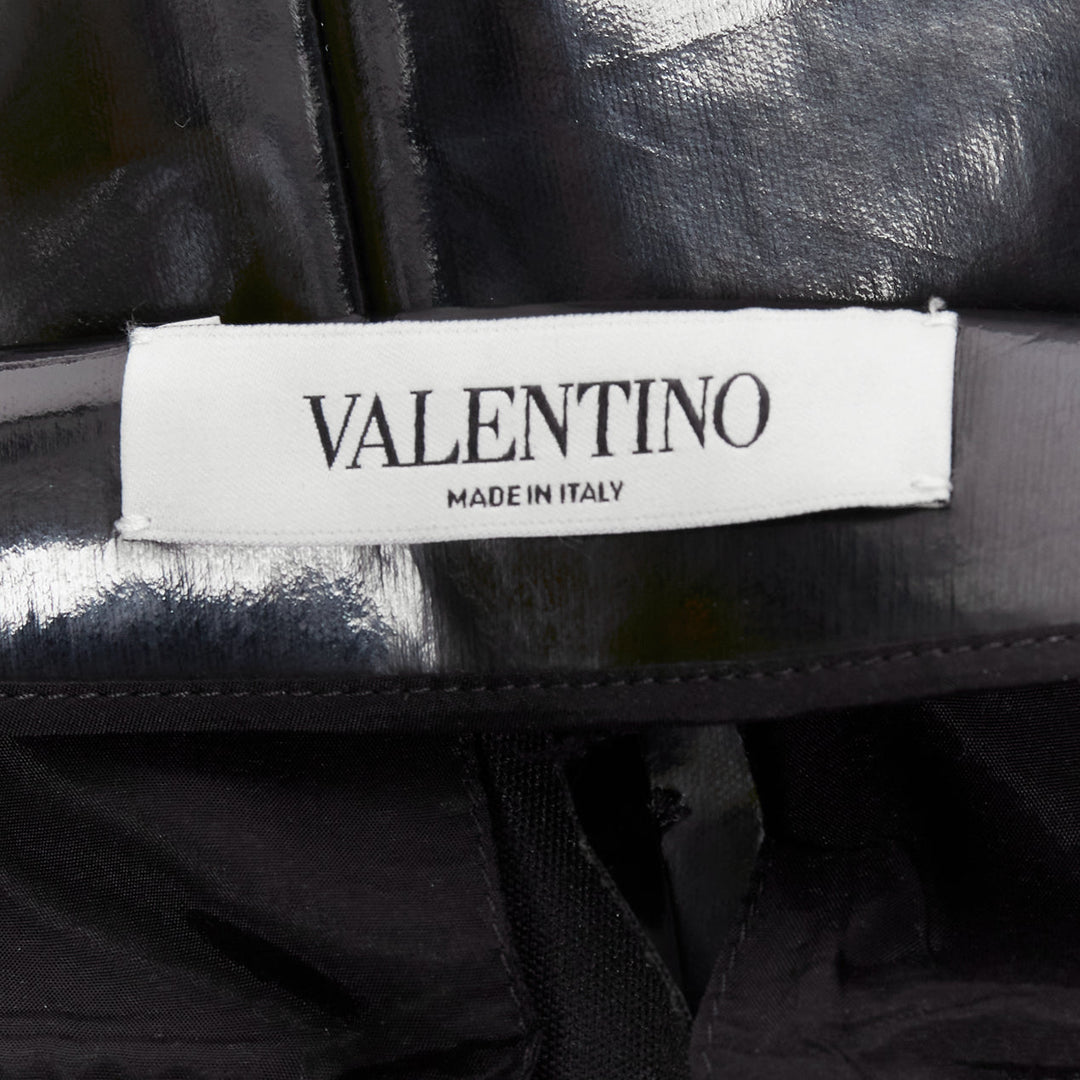 VALENTINO black vinyl pleat front back slit pockets pants S