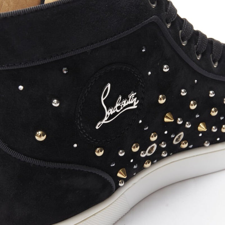 CHRISTIAN LOUBOUTIN Louis Orlato black suede spike stud crystal sneaker EU42