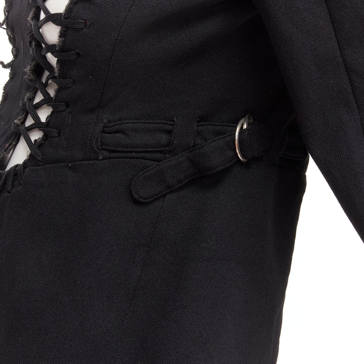 COMME DES GARCONS 2004 Runway black lace eyelet 2-way deconstructed jacket M