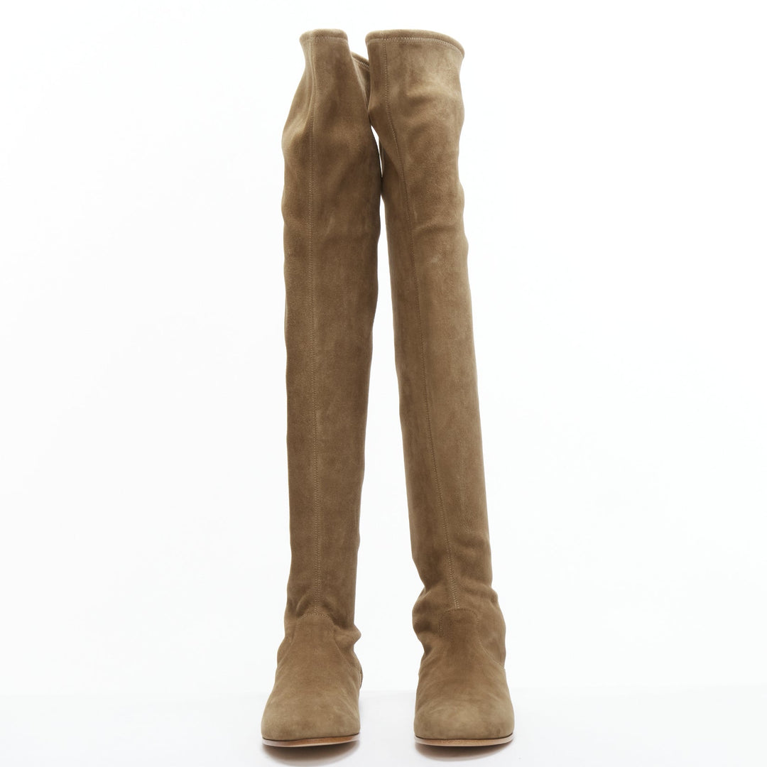 GIANVITO ROSSI Camoscio brown suede flat thigh high boots EU37