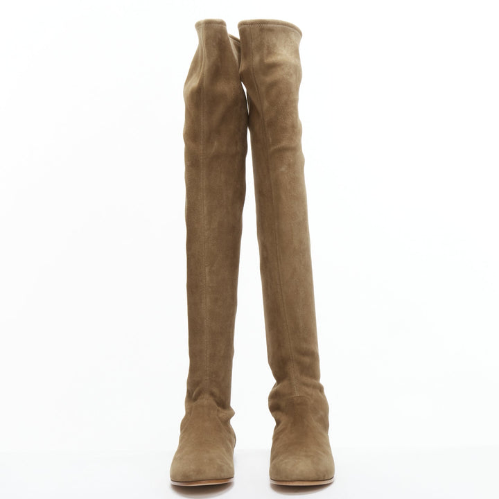 GIANVITO ROSSI Camoscio brown suede flat thigh high boots EU37