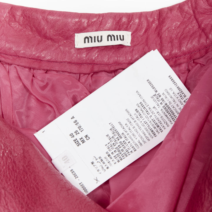 MIU MIU raspberry pink lambskin leather high waist panelled table skirt IT40 S