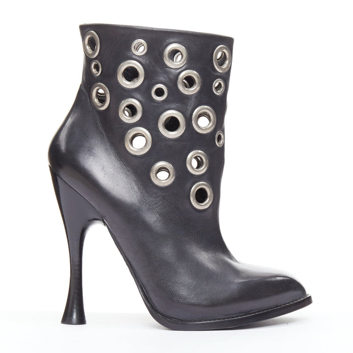 rare ALEXANDER MCQUEEN black silver grommet studded spool pirate ankle boots EU39