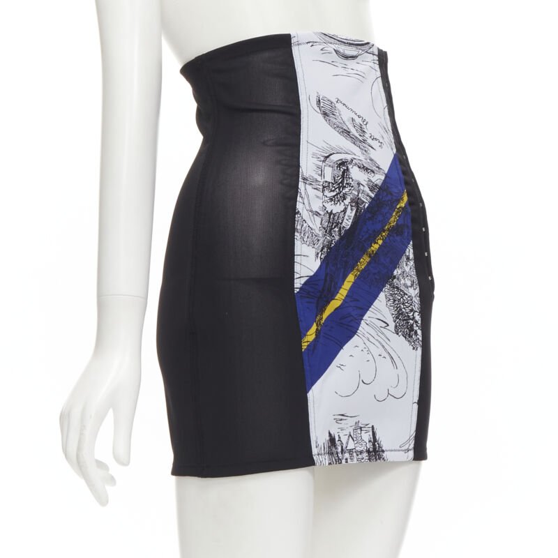 PHILOSOPHY DI LORENZO SERAFINI graphic print black panel corset skirt IT38 XS