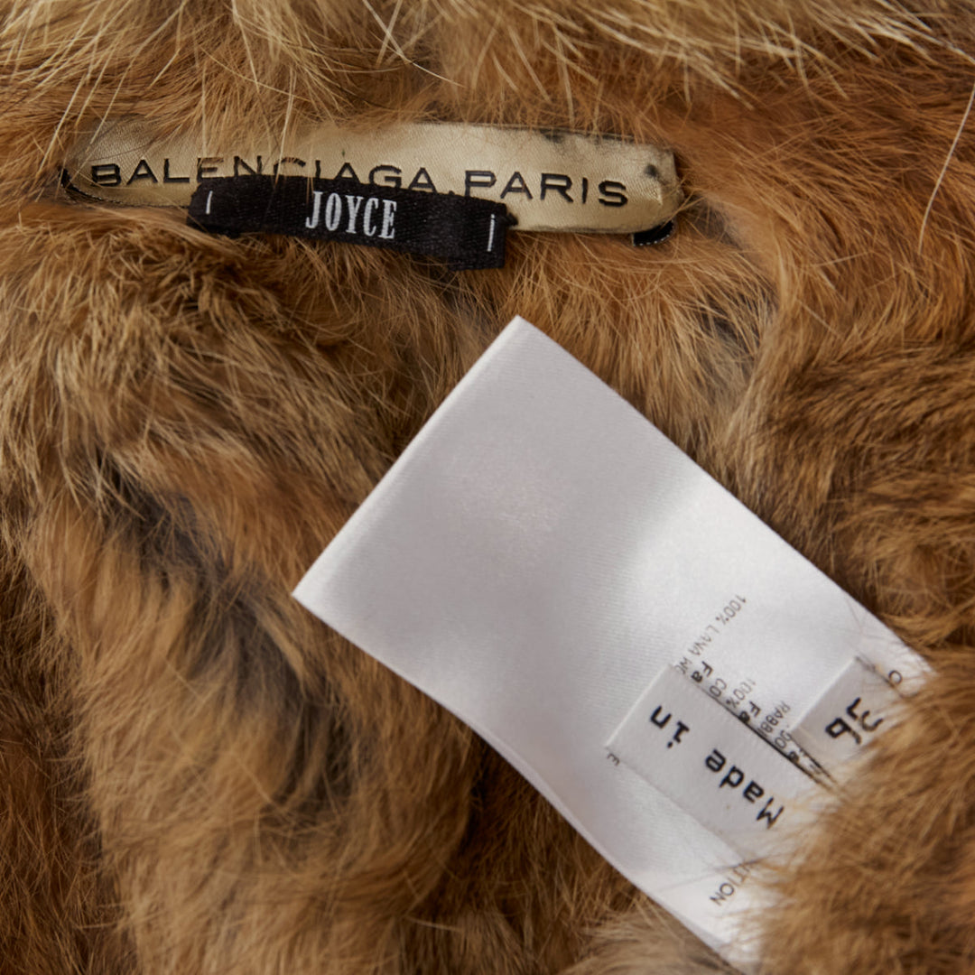 BALENCIAGA 2007 cream red 100% wool brown genuine fur lined longline coat FR36 S