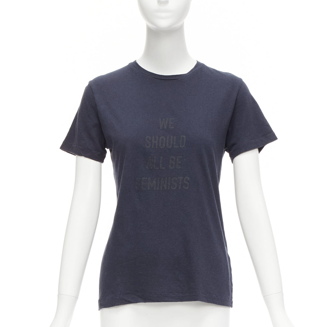 CHRISTIAN DIOR WE Should All Be Feminists washed navy cotton linen tshirt XS