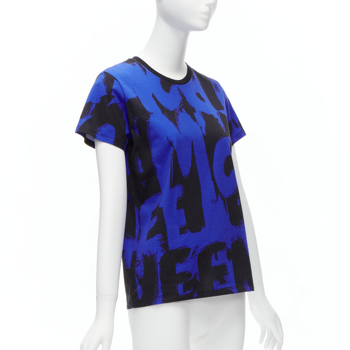 ALEXANDER MCQUEEN 2022 Brush blue black graffiti cotton tshirt IT38 XS