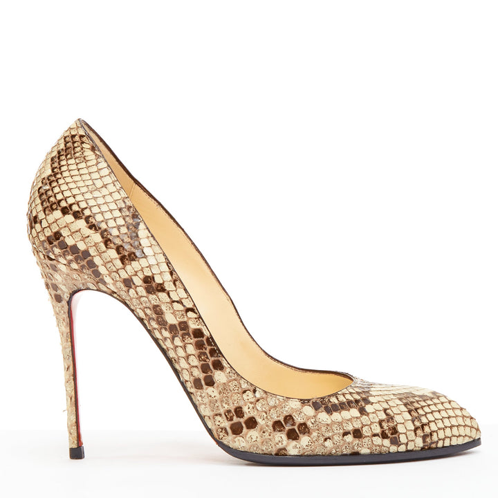 CHRISTIAN LOUBOUTIN brown natural scaled leather point toe stiletto pump EU37