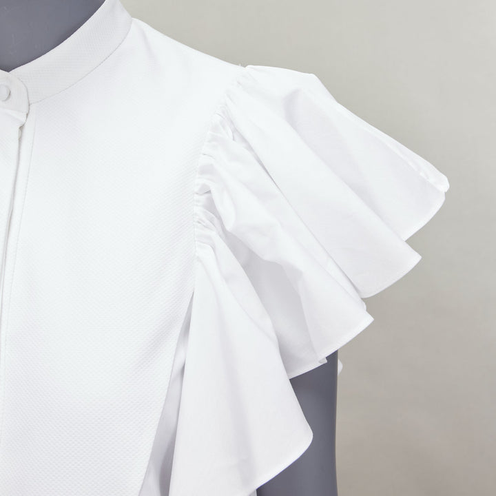 ALEXANDER MCQUEEN white cotton frill sleeve mandarin neck tunic shirt IT38 XS